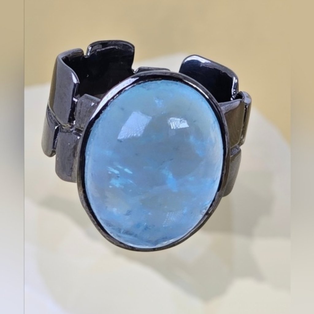 925 Sterling Silvet Ring 7.5 With Natural Aquamarine 13x17mm Gemstone